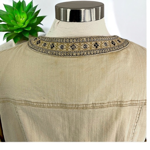 New Avenue AV/X Khaki Denim Embellished Jewel Trim Jacket - Picture 8 of 16
